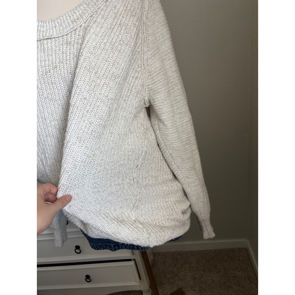 Free People Womens Lg Oversized Slouchy Marled Knit Sweater Oatmeal Cream Boho - Picture 2 of 5
